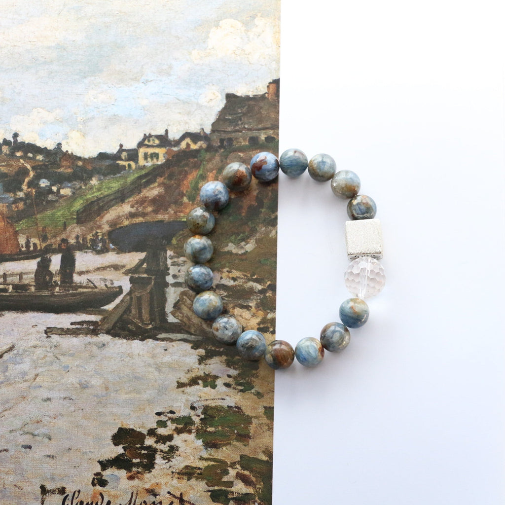 JEKIRA Oil Paint Kyanite & Sterling Silver Cube Bracelet – 16cm