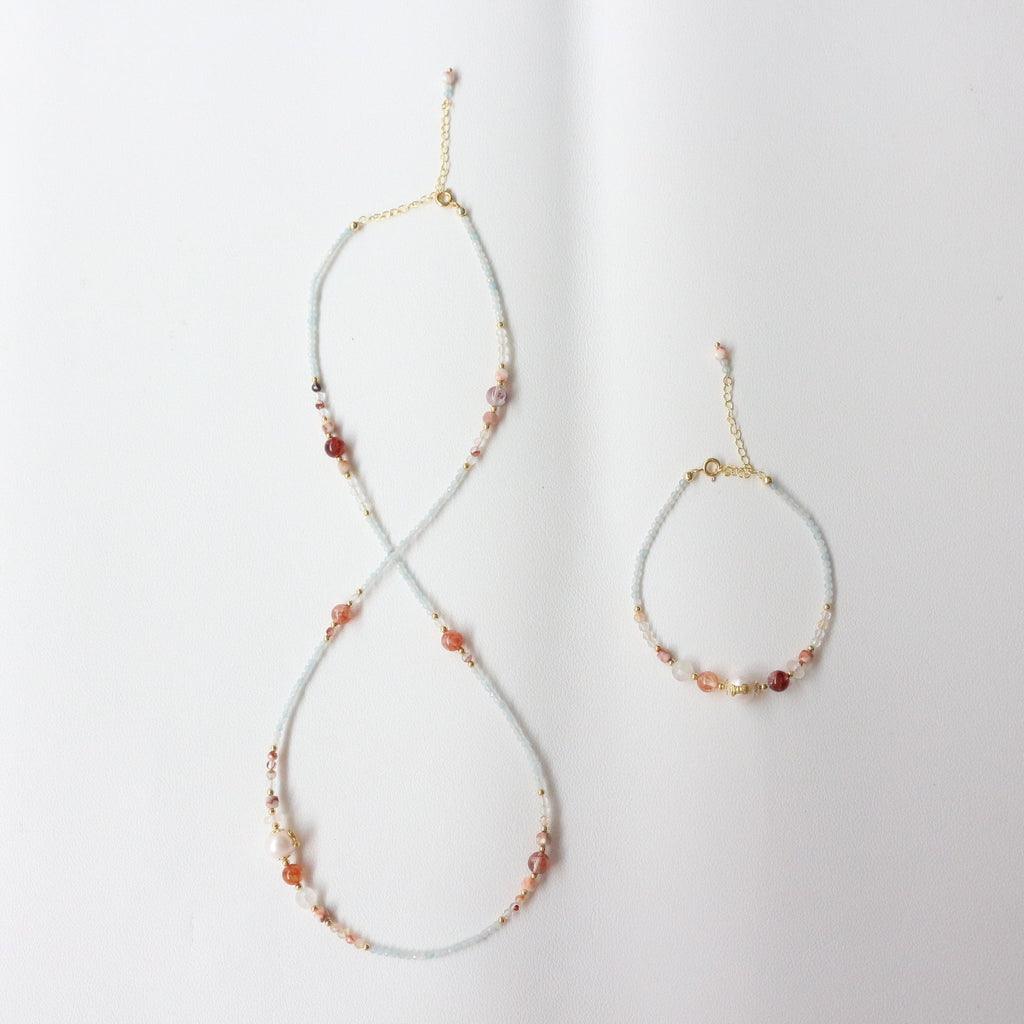 JEKIRA Red Phantom Quartz & Aquamarine Delicate Set