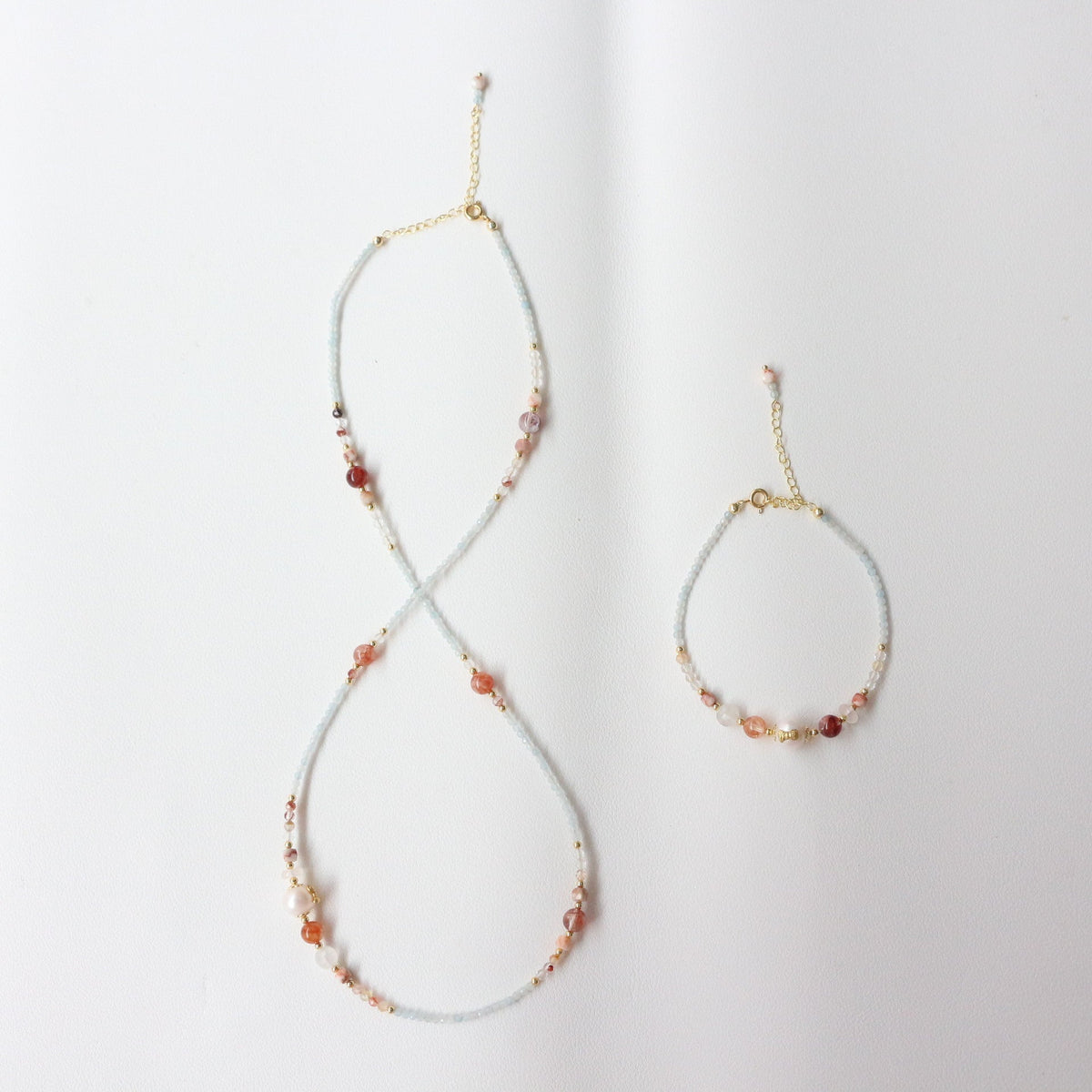 JEKIRA Red Phantom Quartz & Aquamarine Delicate Set