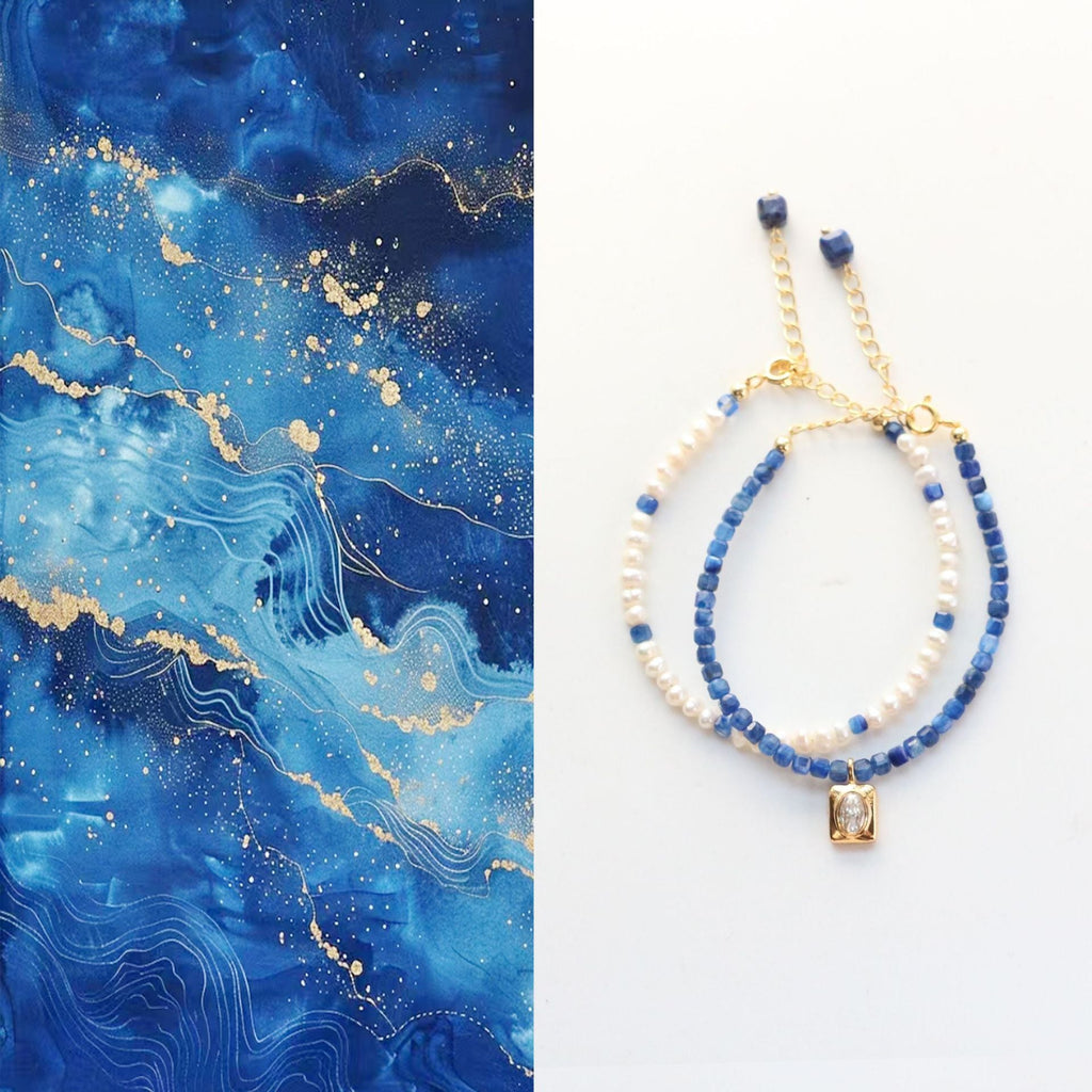 JEKIRA Pearl & Raw Blue Crystal Beaded Bracelet