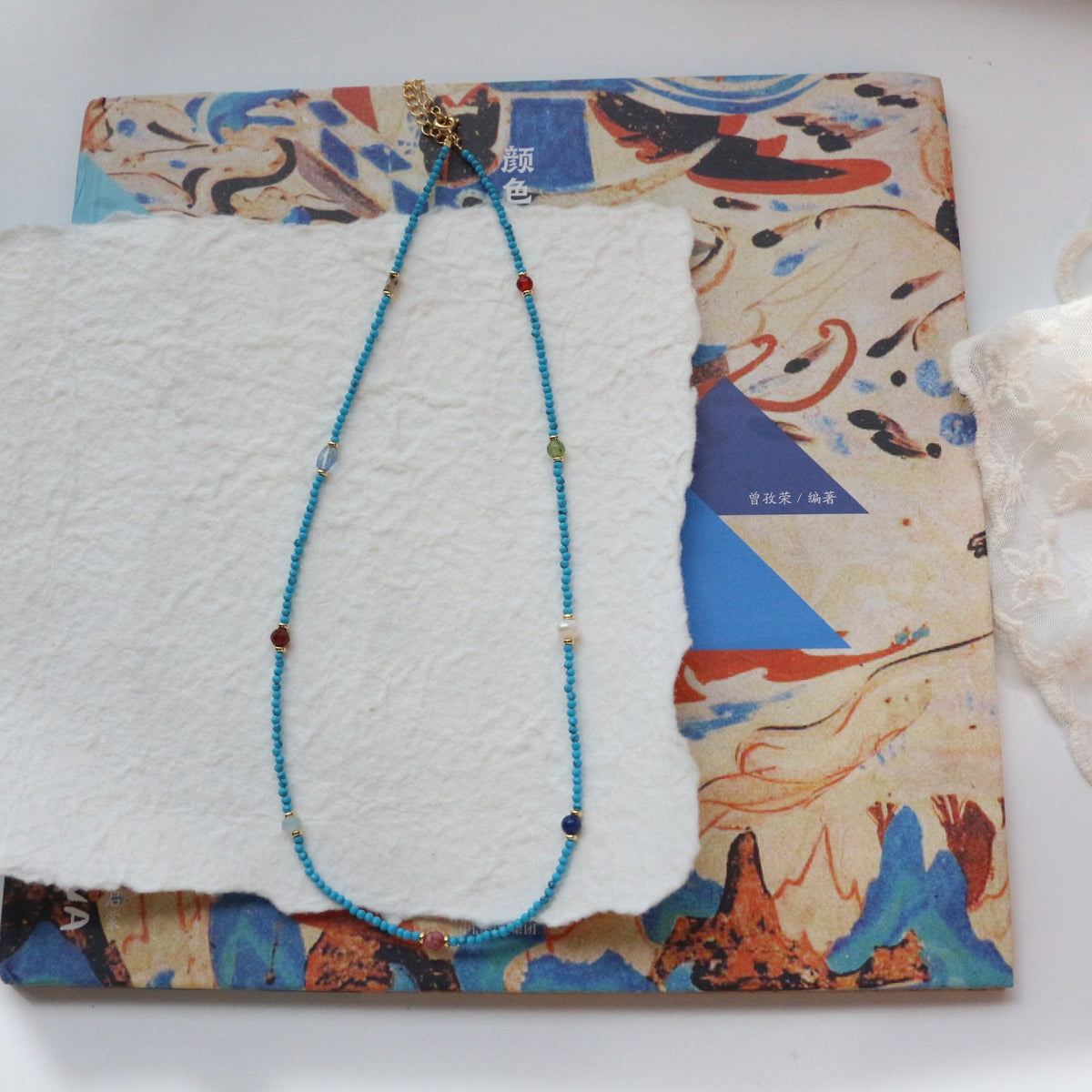 Jekira Multigem Turquoise & Pearl Adjustable Necklace – Minimalist Summer Jewelry