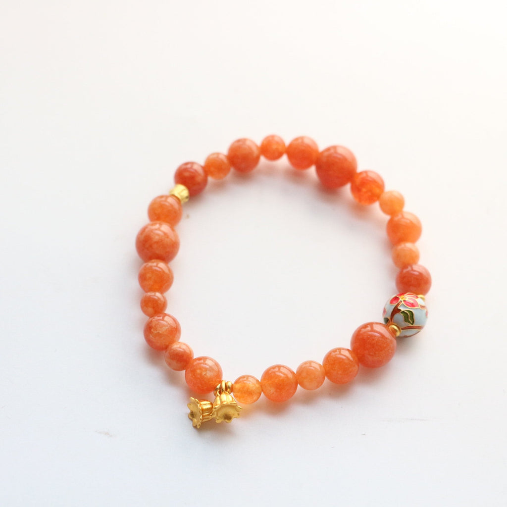 JEKIRA Orange Carnelian & Enamel Lily of the Valley Bracelet
