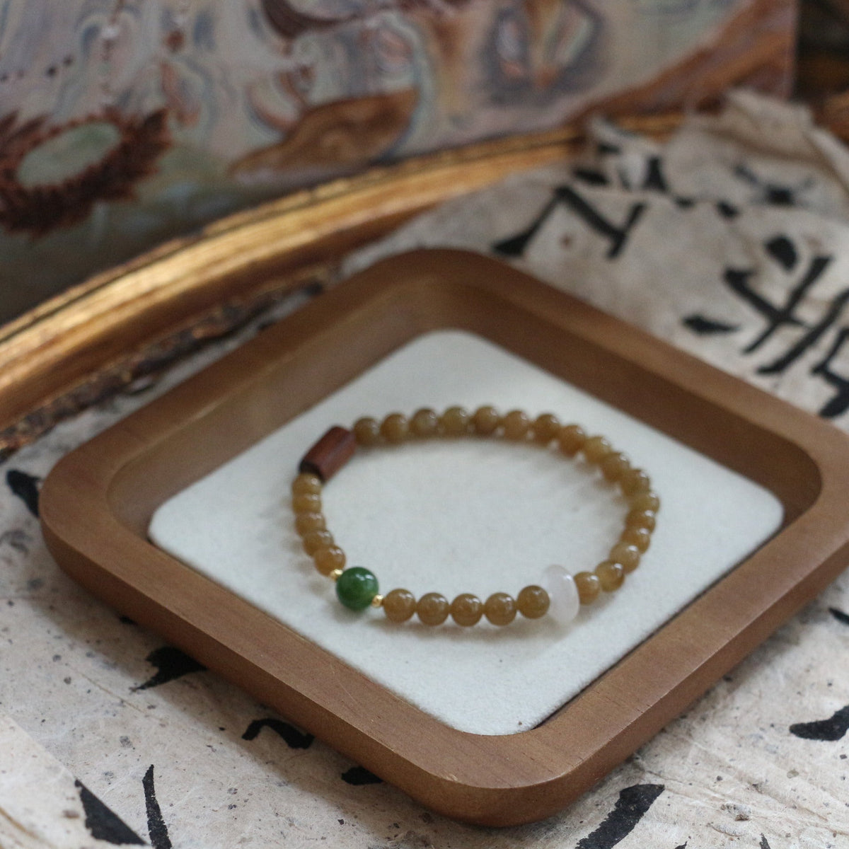JEKIRA Honeyed Hetian Jade & Wood Bead Bracelet