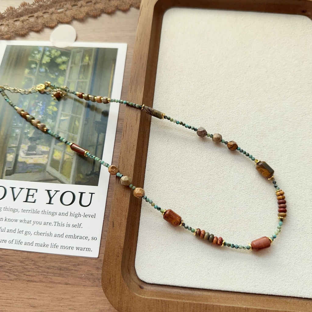 JEKIRA Natural Turquoise & Red Stone Necklace