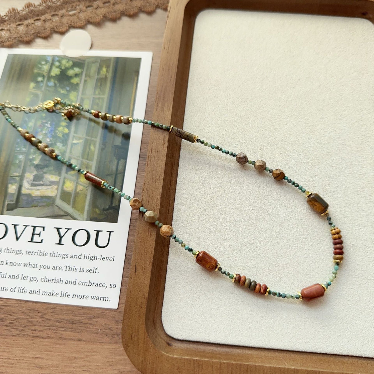 JEKIRA Natural Turquoise & Red Stone Necklace