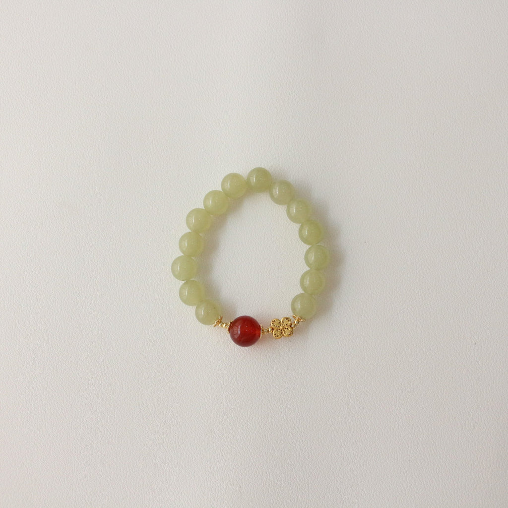 Jekira Green Gemstone & Red Agate Bracelet Duo – 15cm & 16cm Hand Sizes, 18K Gold Plated