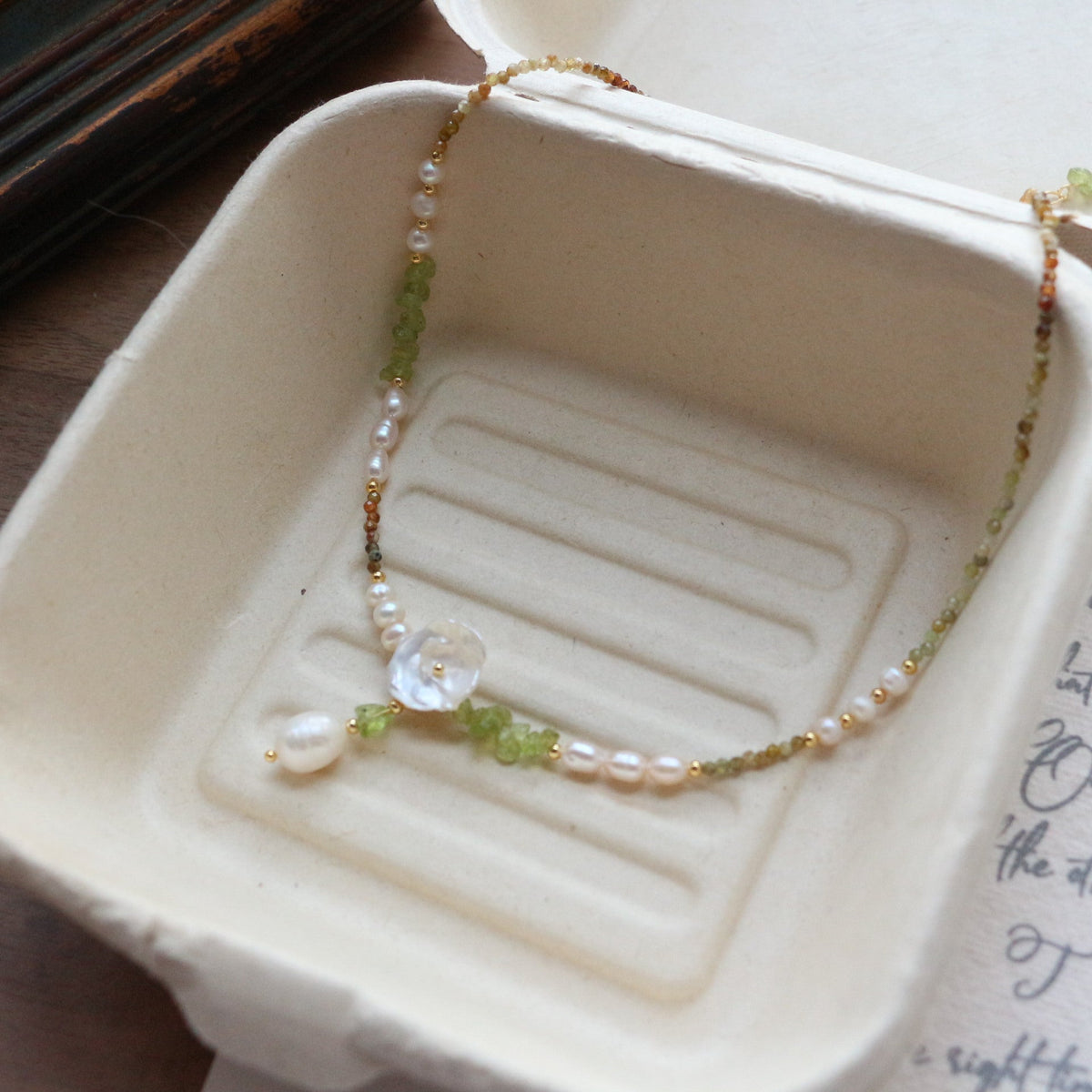 Jekira Green Gemstone & Baroque Pearl Jewelry Set (Necklace+Earrings)