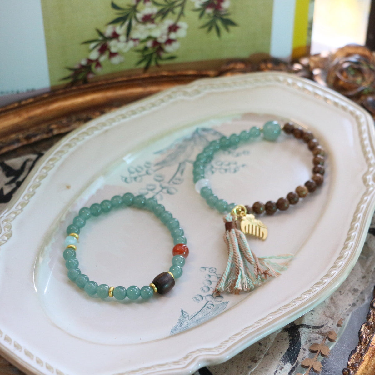 JEKIRA Zen Sandalwood & Green Gemstone Bracelet Set