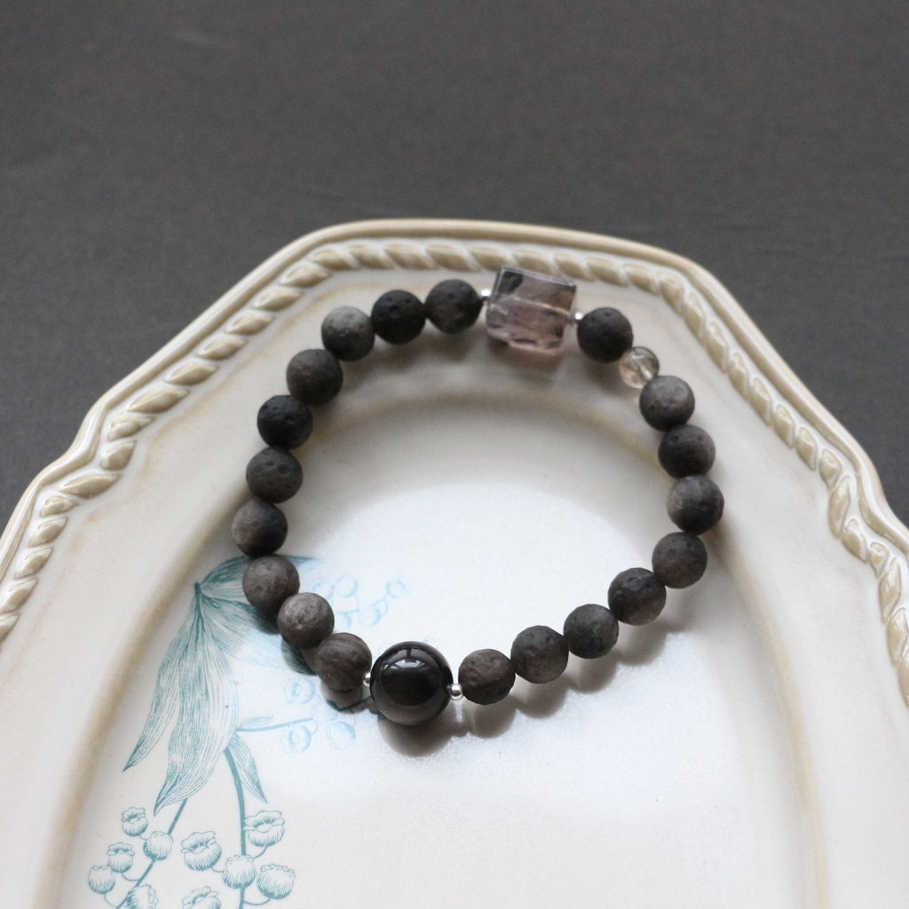JEKIRA Obsidian Moon & Crystal Square Bracelet