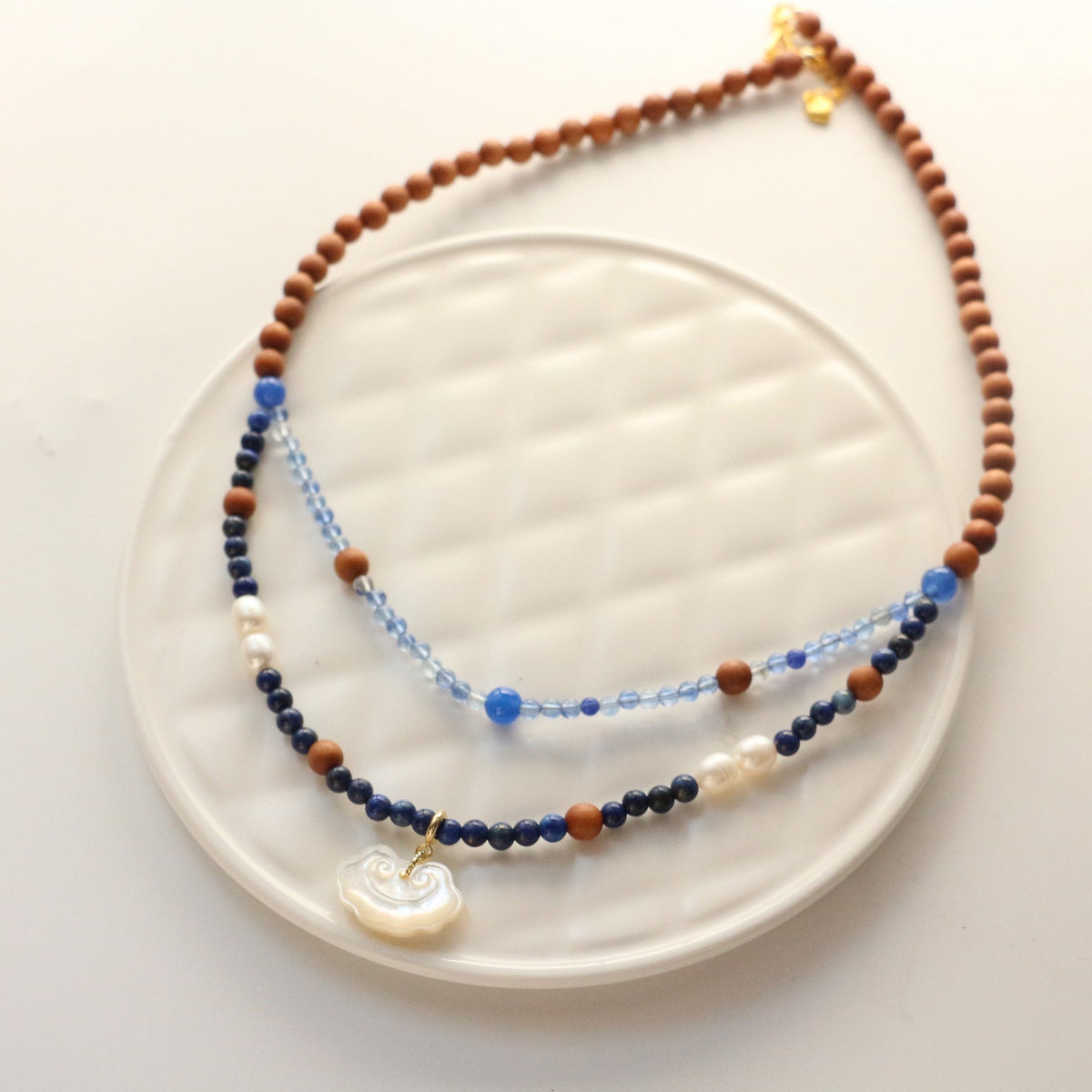 Jekira New Chinese-Style Sandalwood & Blue Agate Necklace Set