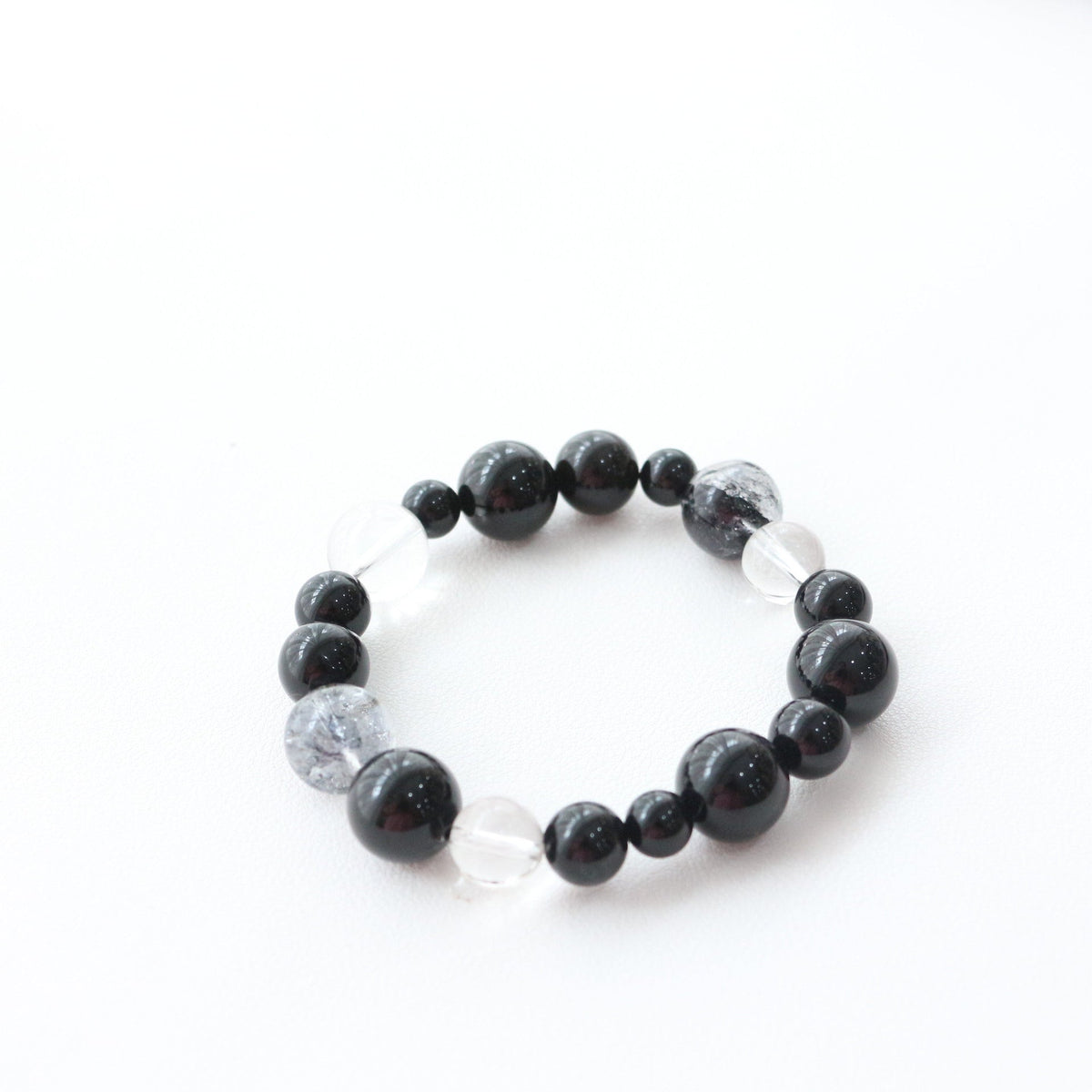 Jekira Black Onyx & White Crystal Beaded Bracelet