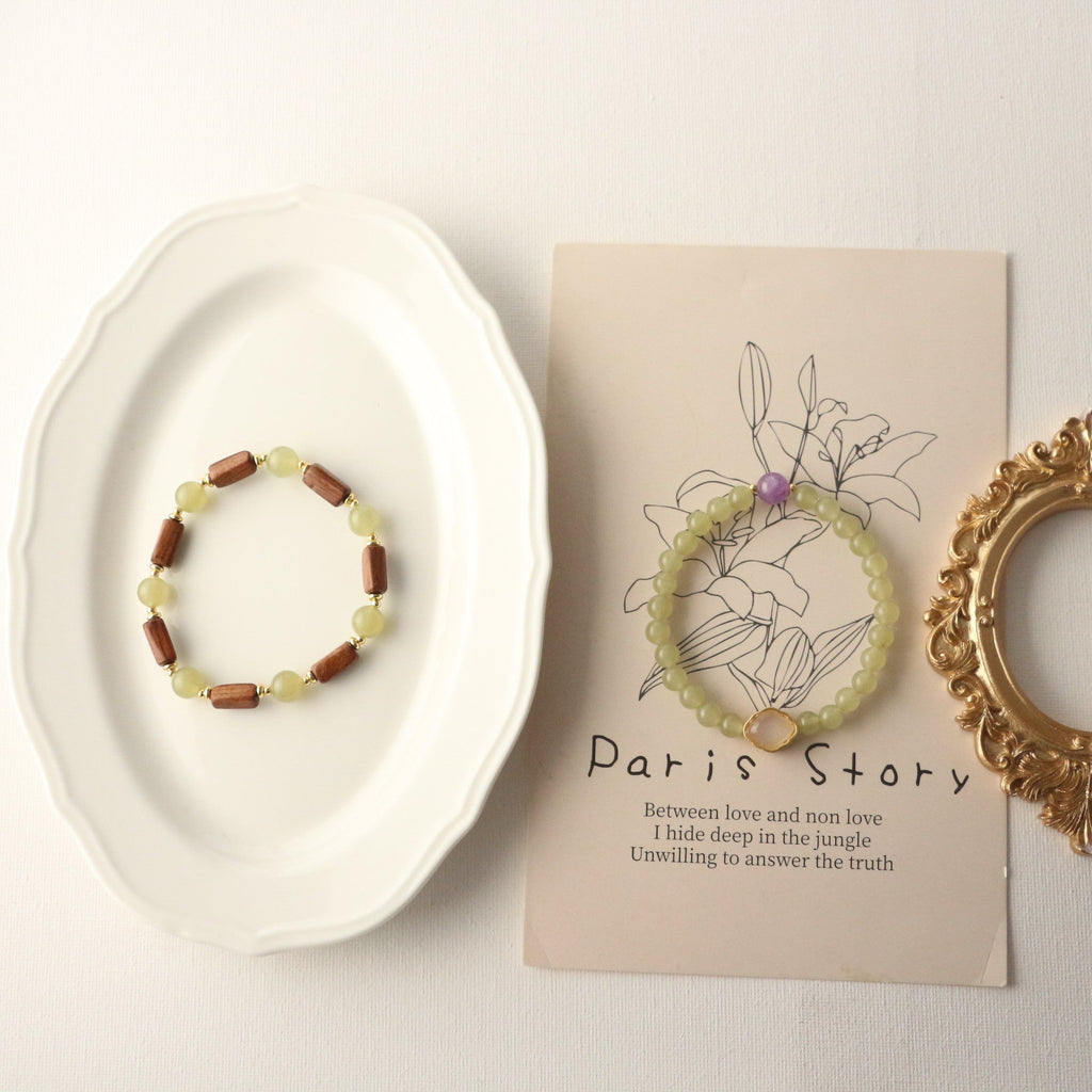 JEKIRA Celadon Quartz Beaded Bracelet with Amethyst & White Hetian Jade