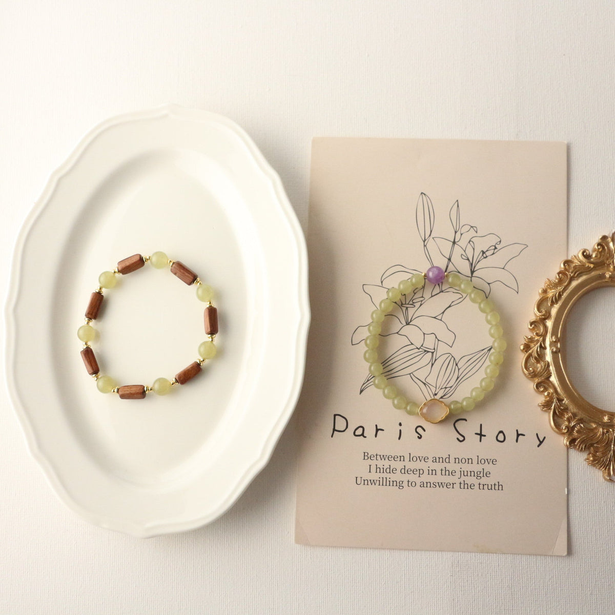 JEKIRA Celadon Quartz Beaded Bracelet with Amethyst & White Hetian Jade