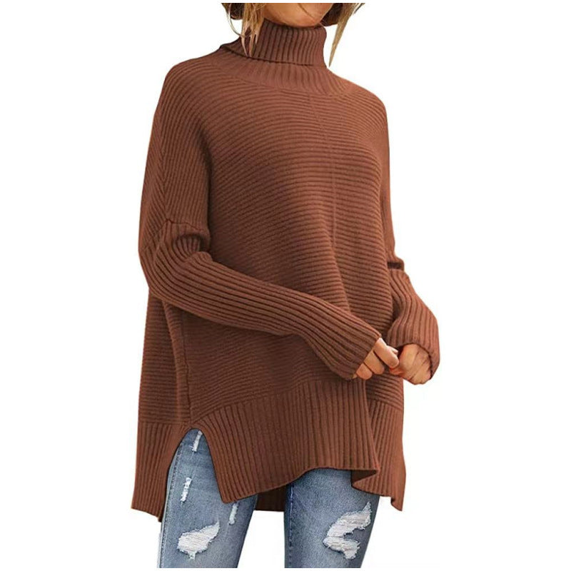 Women's Oversized Turtleneck Sweaters Fall Batwing Sleeve Ribbed Tunic Sweater