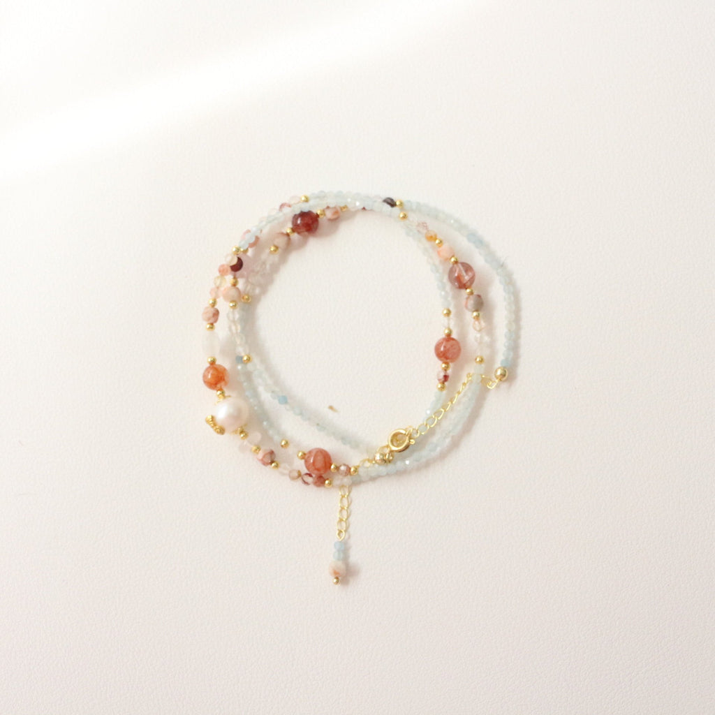 JEKIRA Red Phantom Quartz & Aquamarine Delicate Set