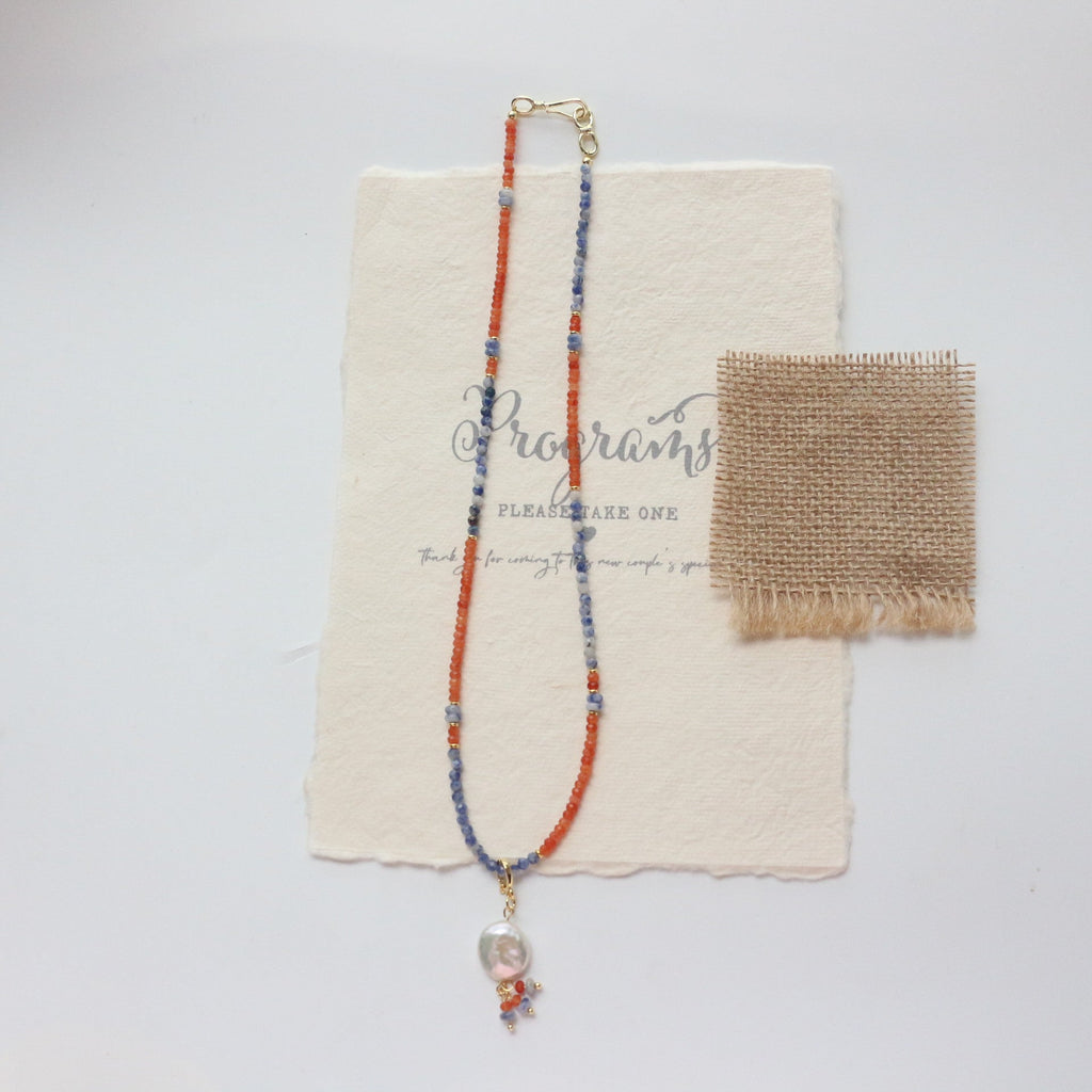 Jekira Vintage Orange & Blue Gemstone Baroque Pearl Necklace