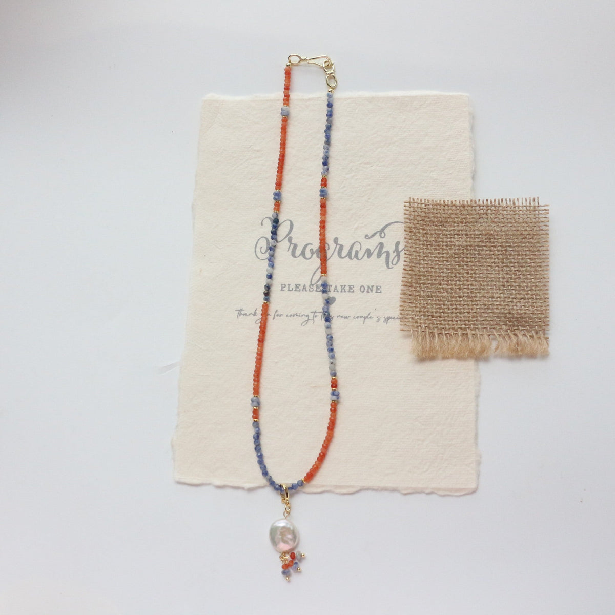 Jekira Vintage Orange & Blue Gemstone Baroque Pearl Necklace