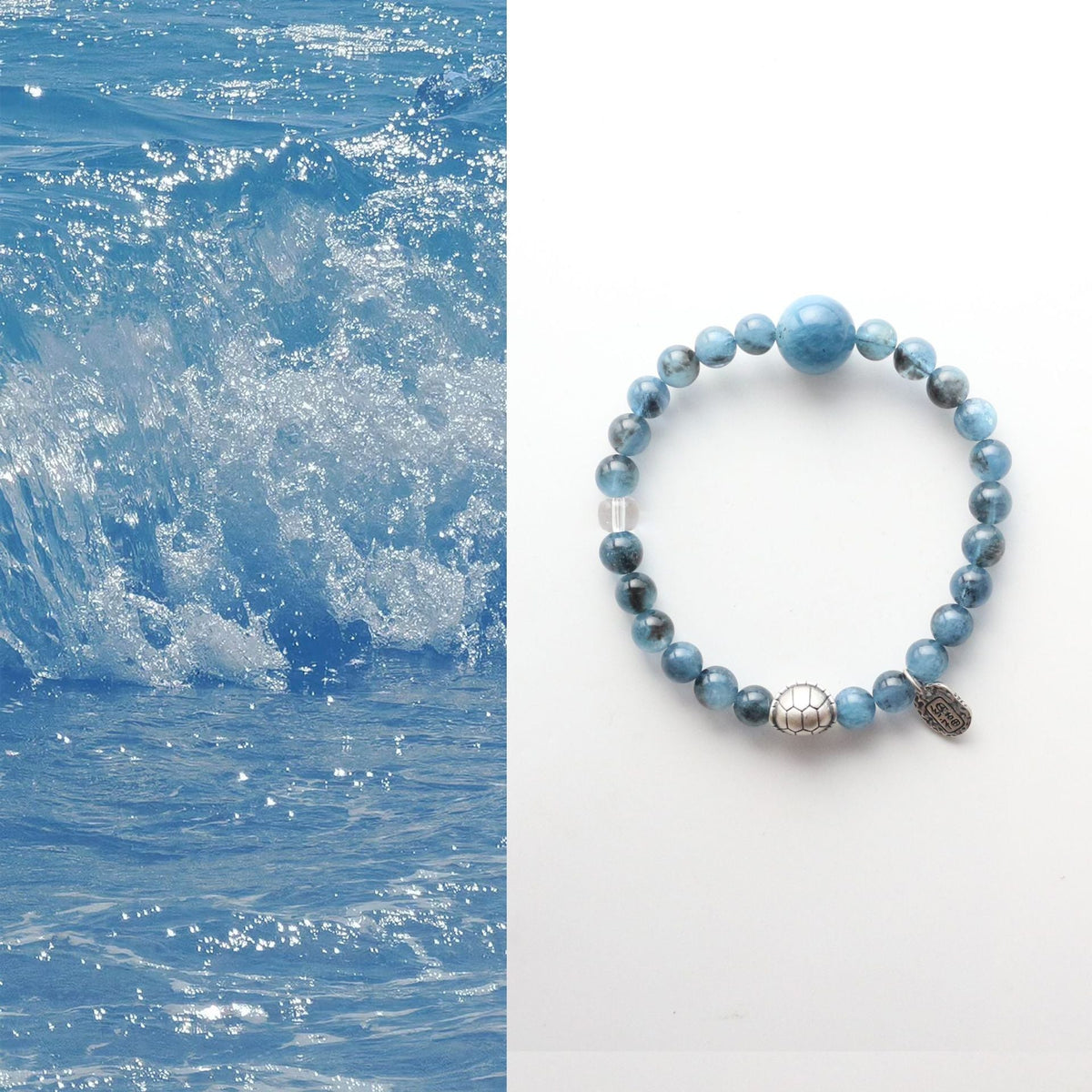 JEKIRA Natural Aquamarine Crystal Sterling Silver Beaded Bracelet