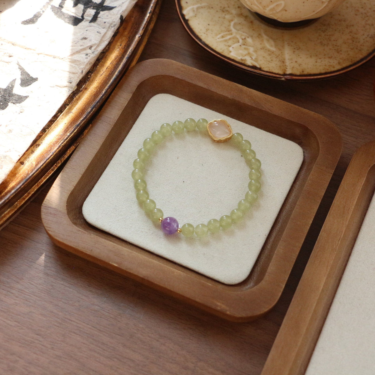 JEKIRA Celadon Quartz Beaded Bracelet with Amethyst & White Hetian Jade