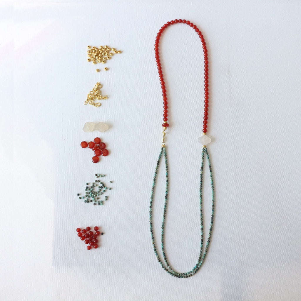 Jekira Red Agate & Cloud Turquoise Long Necklace