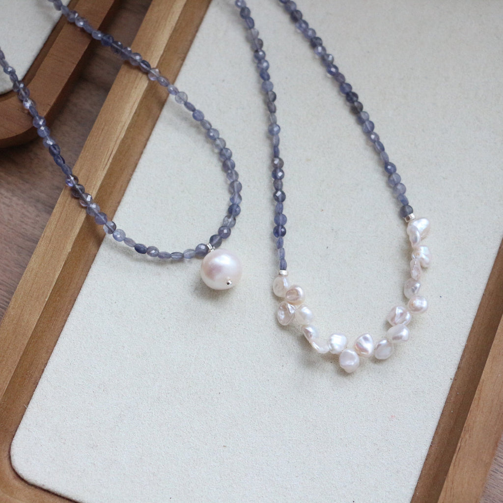 Jekira Chinese-Inspired Blue Gemstone & Petal Pearl Necklace Set