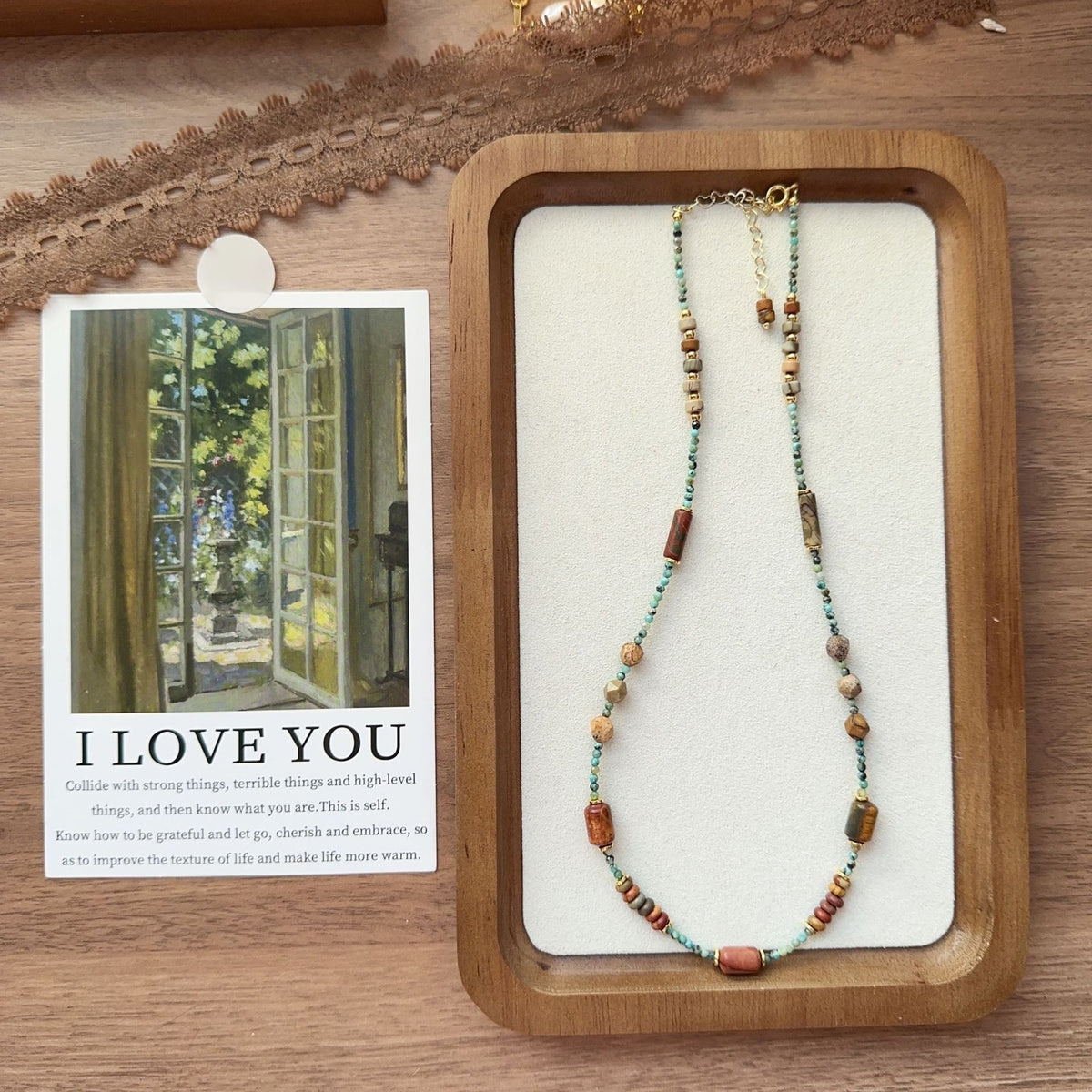 JEKIRA Natural Turquoise & Red Stone Necklace