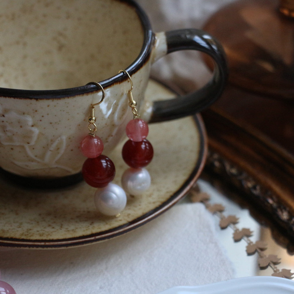 Jekira Pearl & Red Agate Drop Earrings