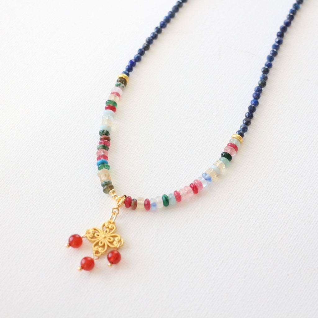 Jekira Chinese-Style Lapis Lazuli & Agate Necklace