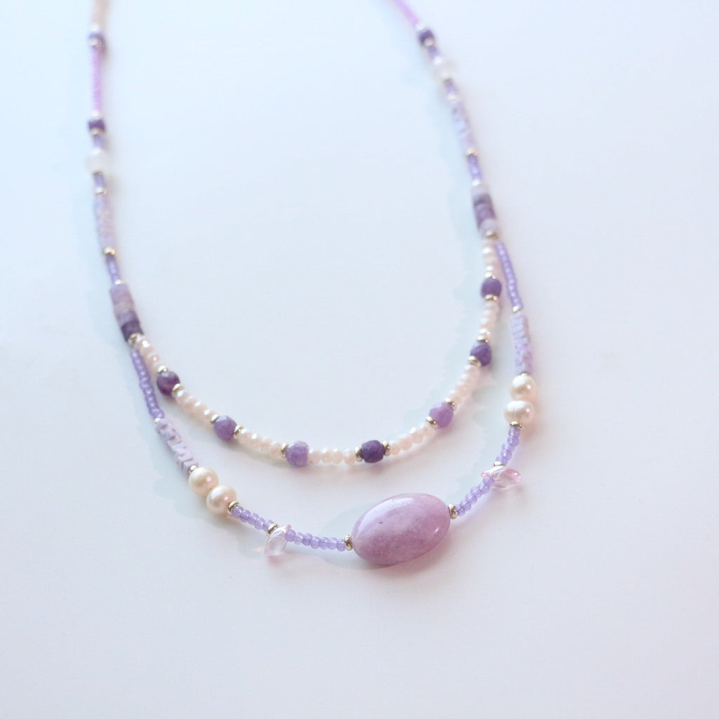 Jekira Double Layer Lavender Baroque Pearl & Agate Necklace
