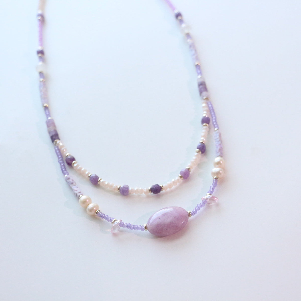 Jekira Double Layer Lavender Baroque Pearl & Agate Necklace