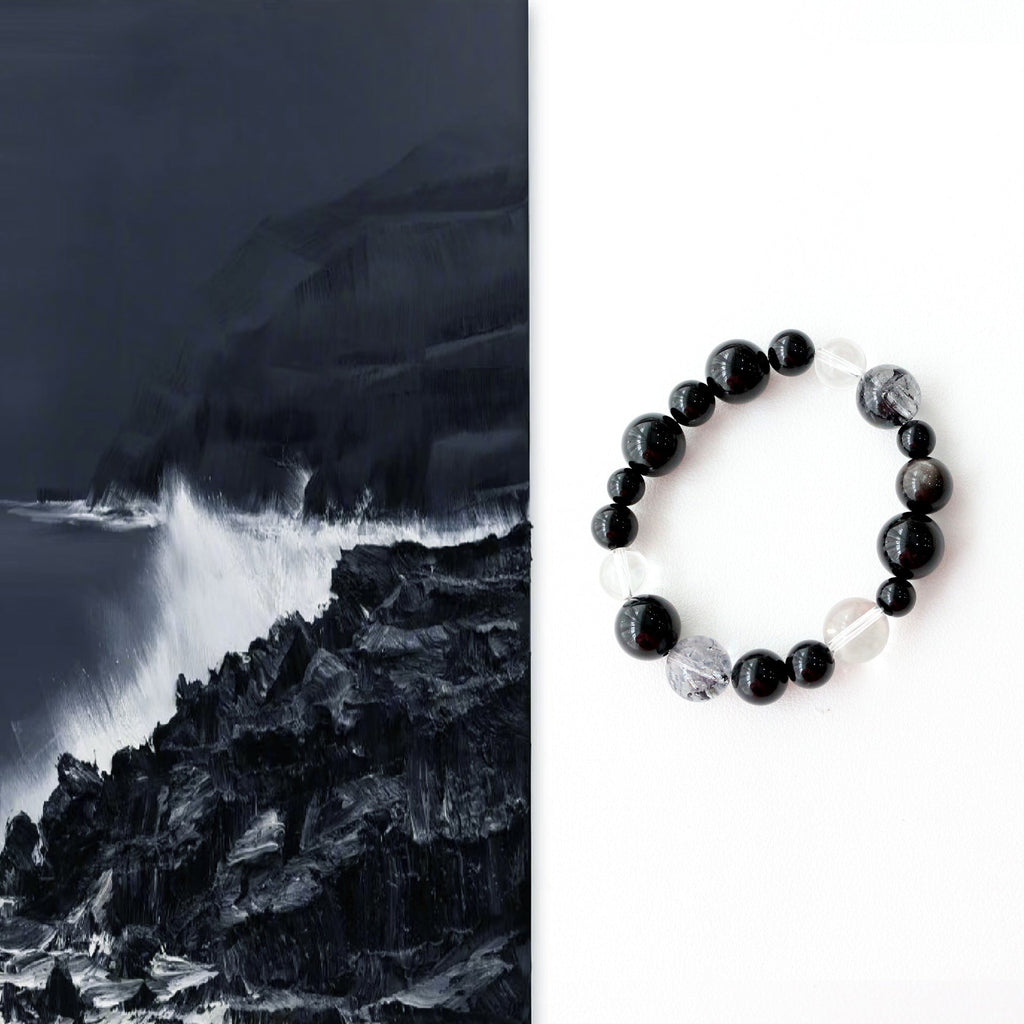 Jekira Black Onyx & White Crystal Beaded Bracelet