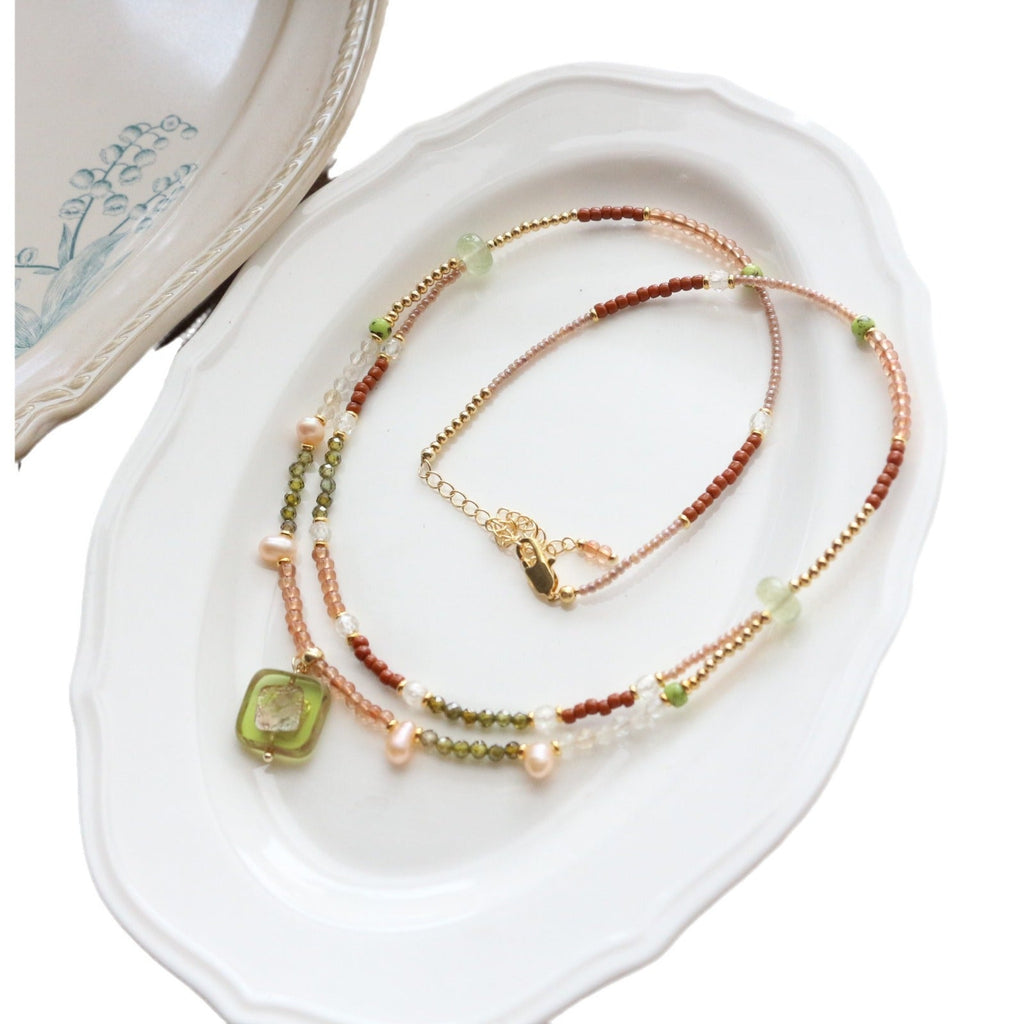 JEKIRA Luxe Double-Layer Gemstone Necklace – Baroque Pearls & Czech Beads