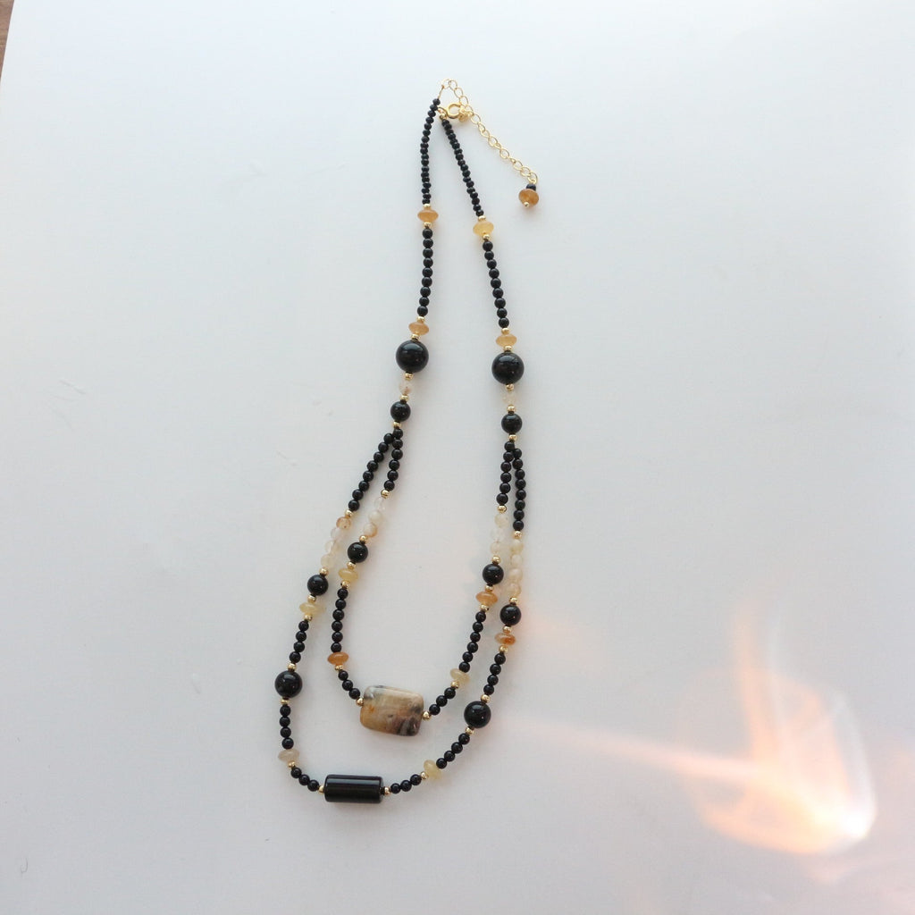 7A Grade Black Agate Double-Layer Beaded Necklace