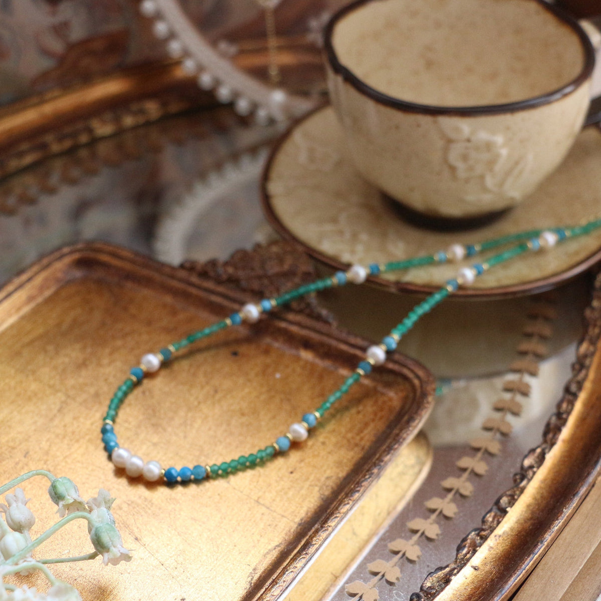 Jekira New Chinese Gemstone Tassel & Pearl Necklace Duo