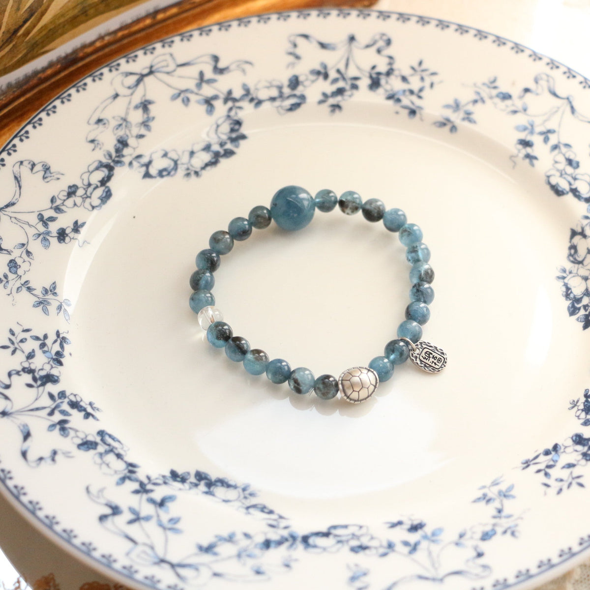 JEKIRA Natural Aquamarine Crystal Sterling Silver Beaded Bracelet
