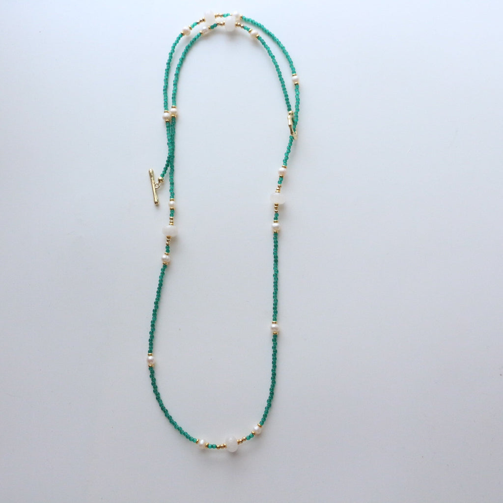 JEKIRA Green Gemstone & Baroque Pearl Long Necklace – 70cm