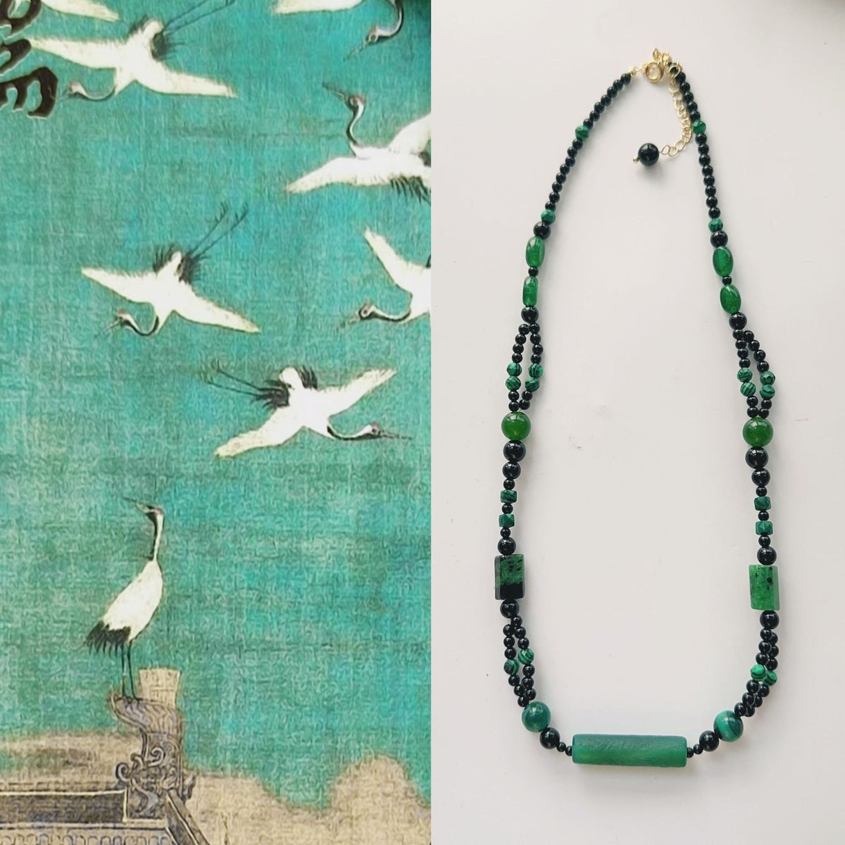 Jekira Black & Green Agate Necklace and Red & Black Agate Bead Necklace