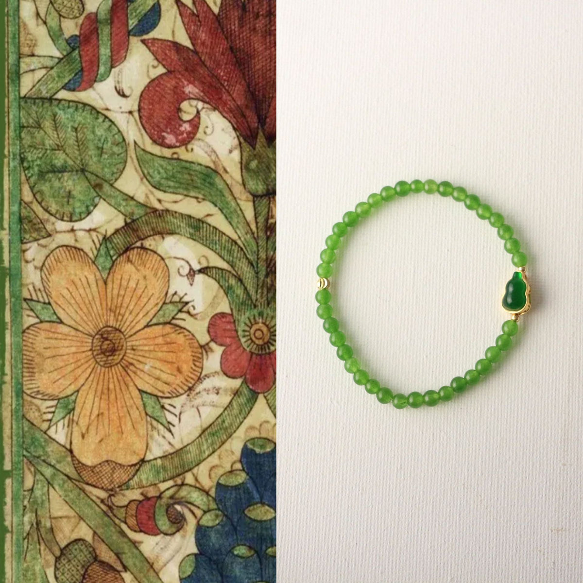 JEKIRA Emerald Green Gemstone & Agate Gourd Bracelet Set