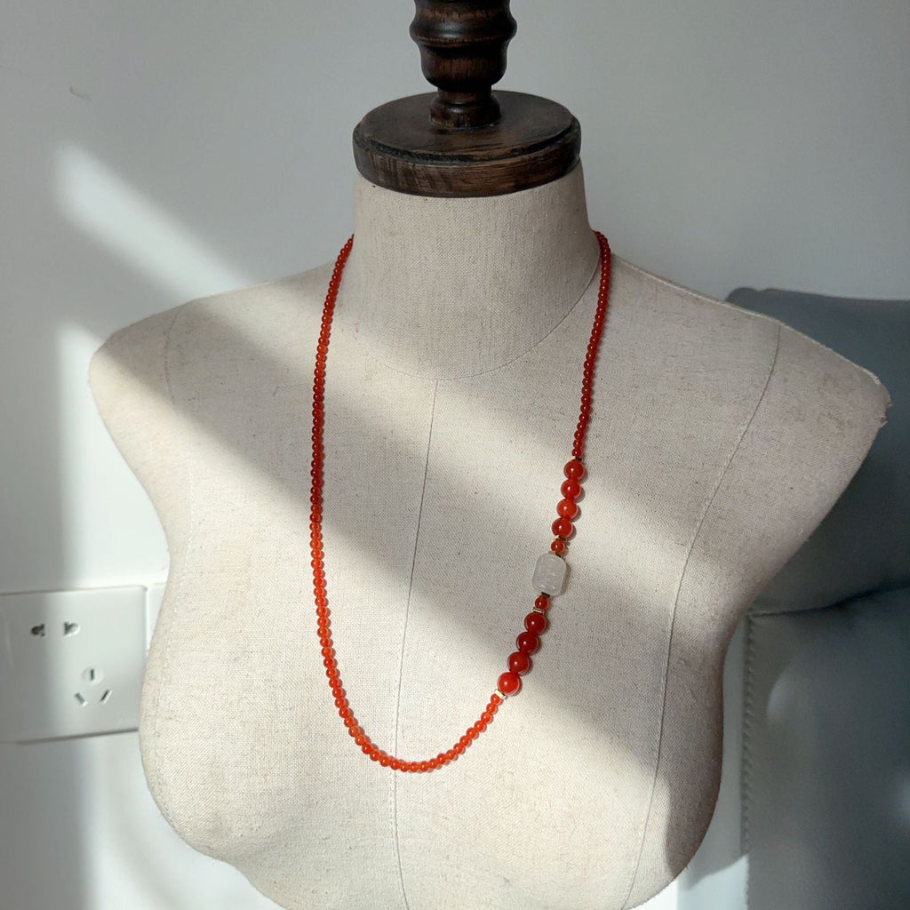 Jekira 7A Red Agate Long Necklace & Bracelet Set