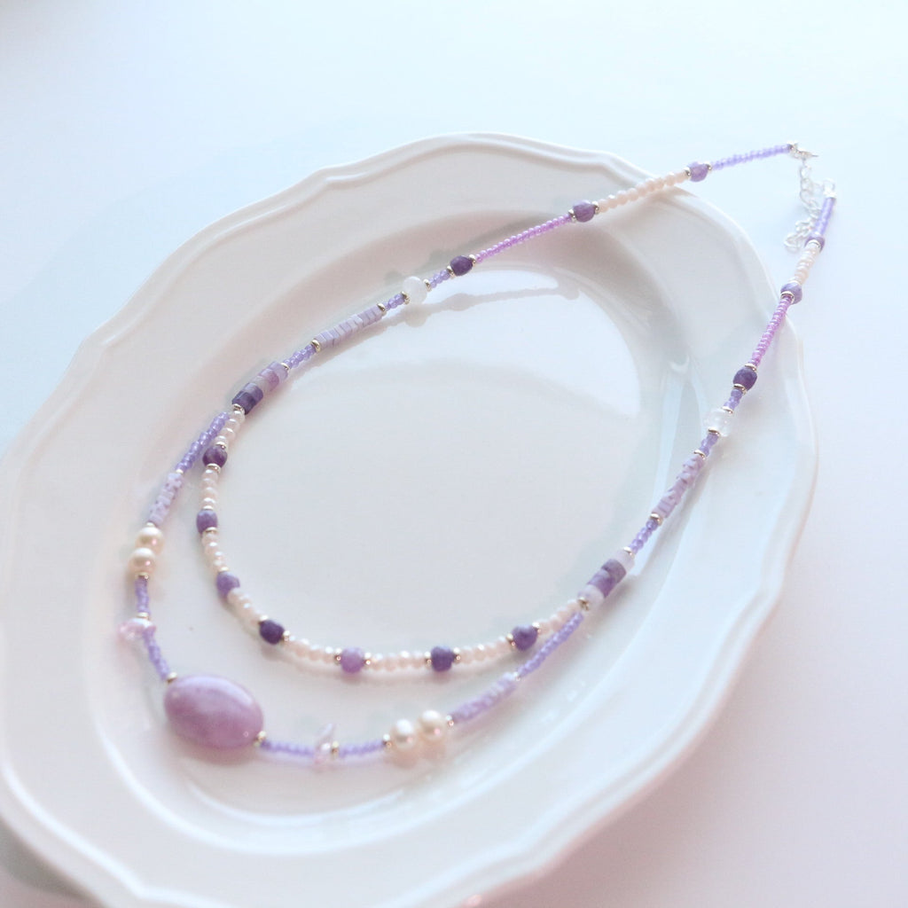 Jekira Double Layer Lavender Baroque Pearl & Agate Necklace