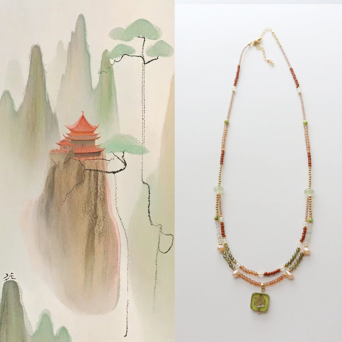 JEKIRA Luxe Double-Layer Gemstone Necklace – Baroque Pearls & Czech Beads
