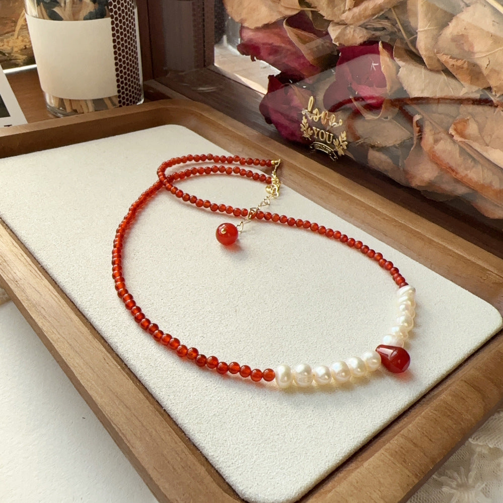 Jekira Red Agate & Baroque Pearl Necklace Set