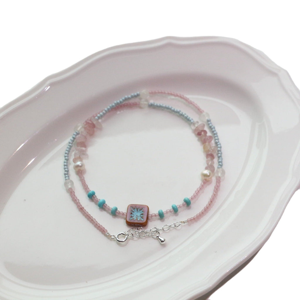 JEKIRA Minimalist Blue & Pink Gemstone Necklace