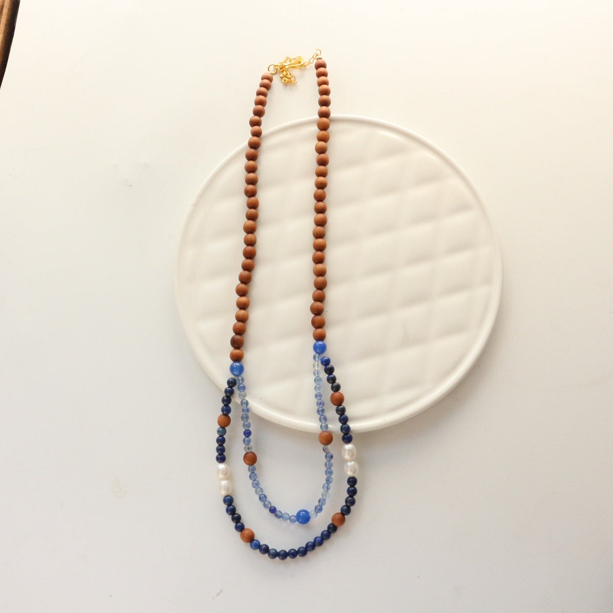 Jekira New Chinese-Style Sandalwood & Blue Agate Necklace Set