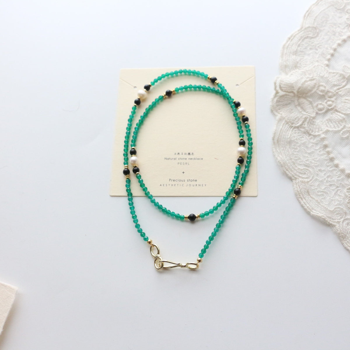 Jekira Green Agate & Baroque Pearl Long Necklace