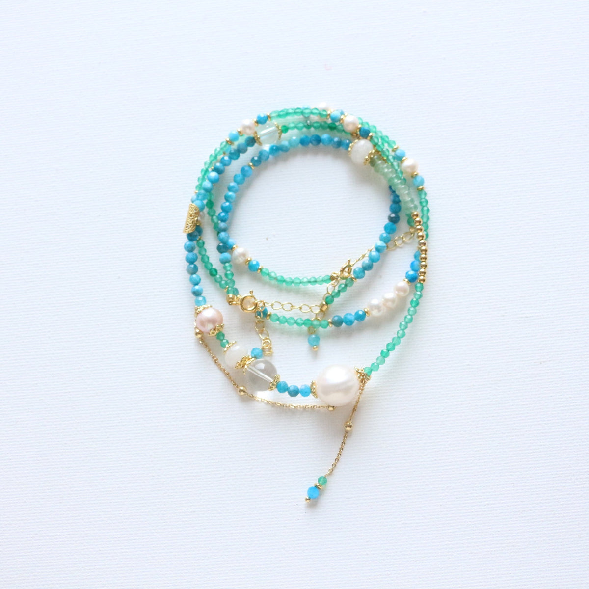 Jekira New Chinese Gemstone Tassel & Pearl Necklace Duo