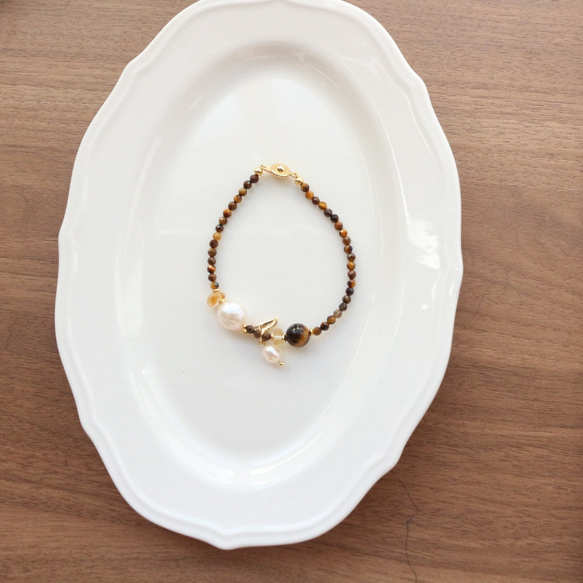 JEKIRA Tiger Eye & Baroque Pearl Bracelet