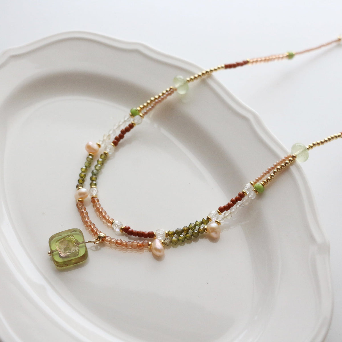 JEKIRA Luxe Double-Layer Gemstone Necklace – Baroque Pearls & Czech Beads