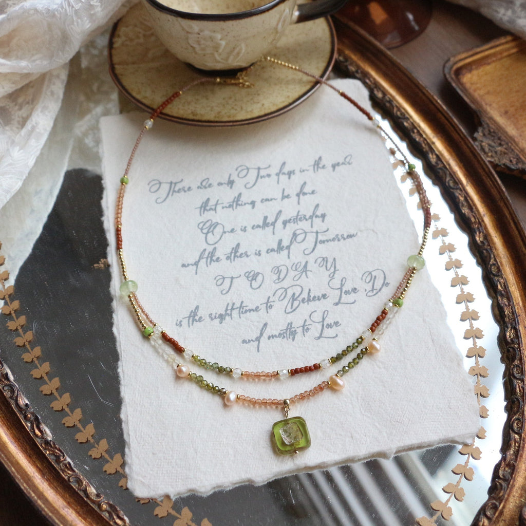 JEKIRA Luxe Double-Layer Gemstone Necklace – Baroque Pearls & Czech Beads