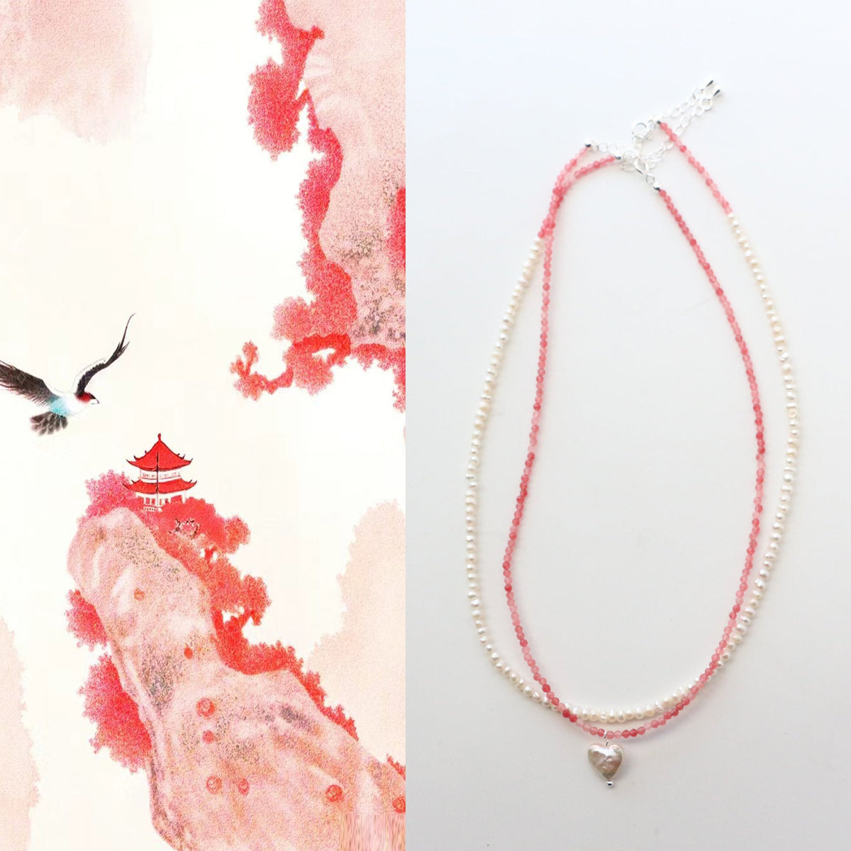 Jekira Baroque Pearl & Pink Gemstone Necklace Duo